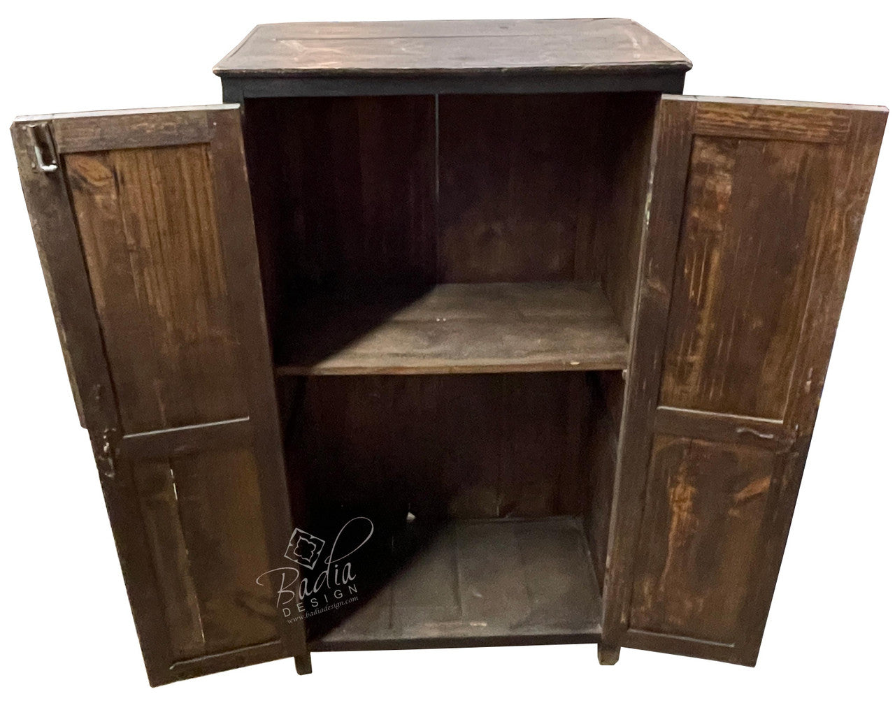 Tall Dark Stained Vintage Carved Wood Cabinet