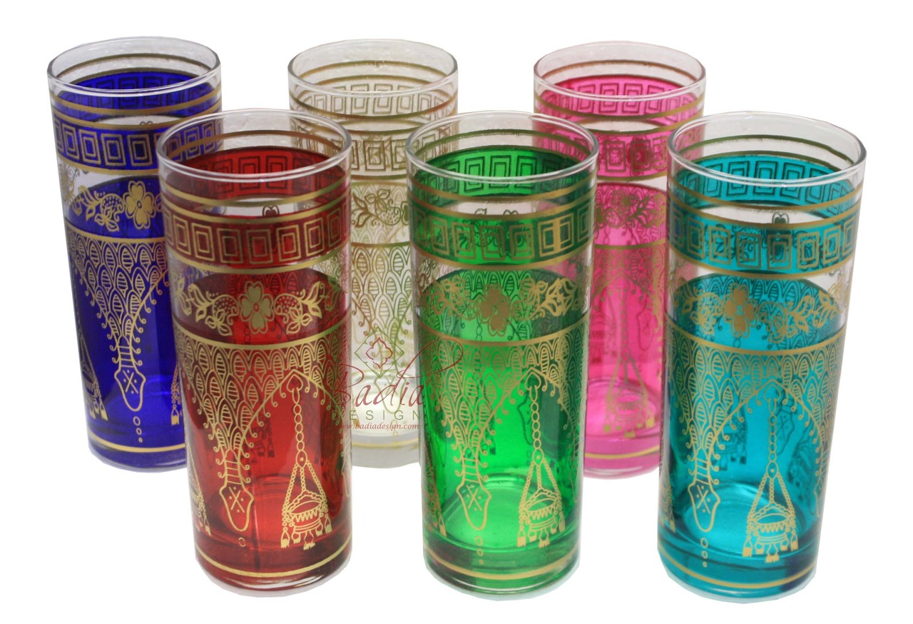 Tall Moroccan Multi Color Beverage Glass Set - Pack of 6