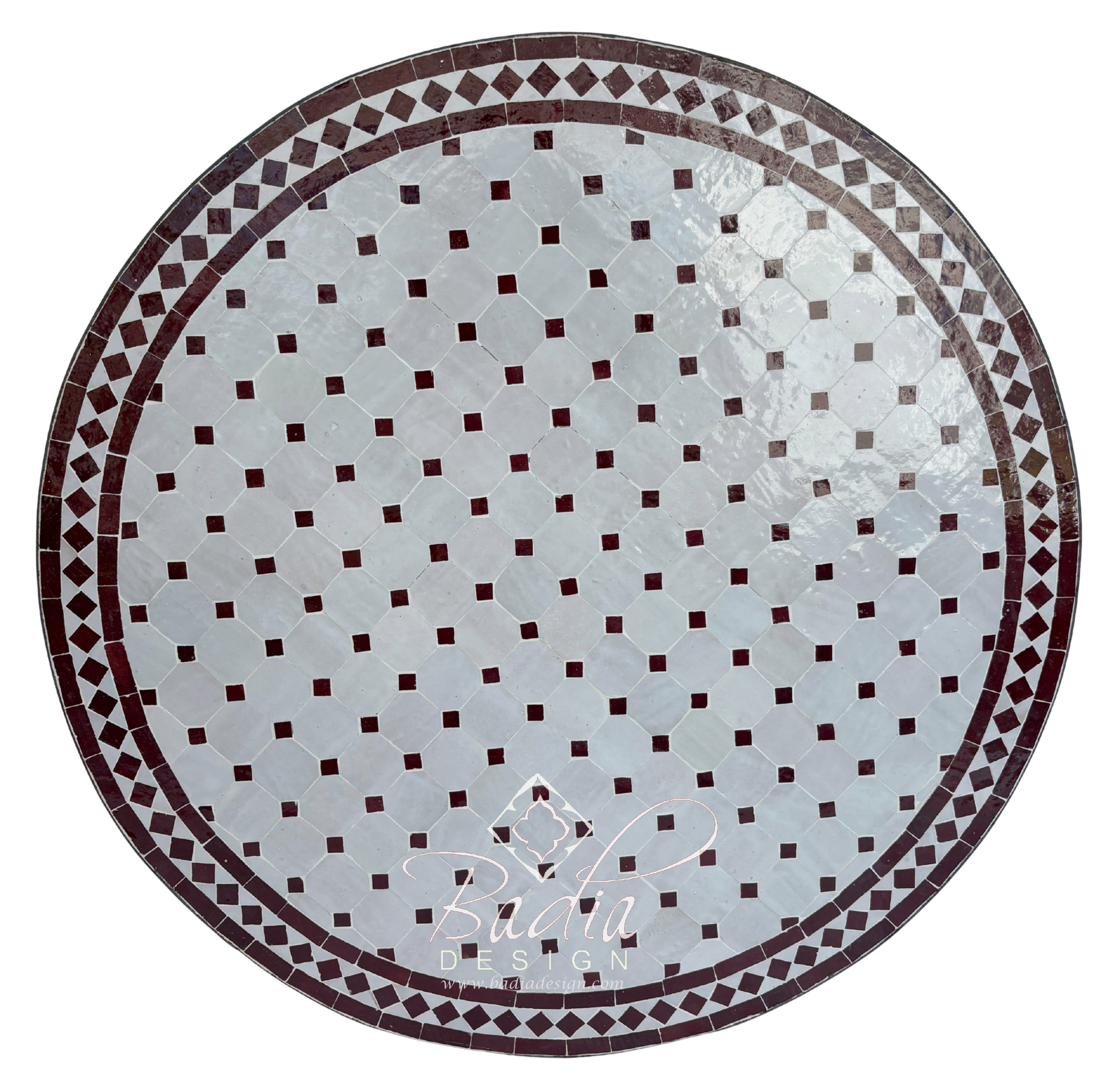 36" Brick Red and Off White Tile Table Top