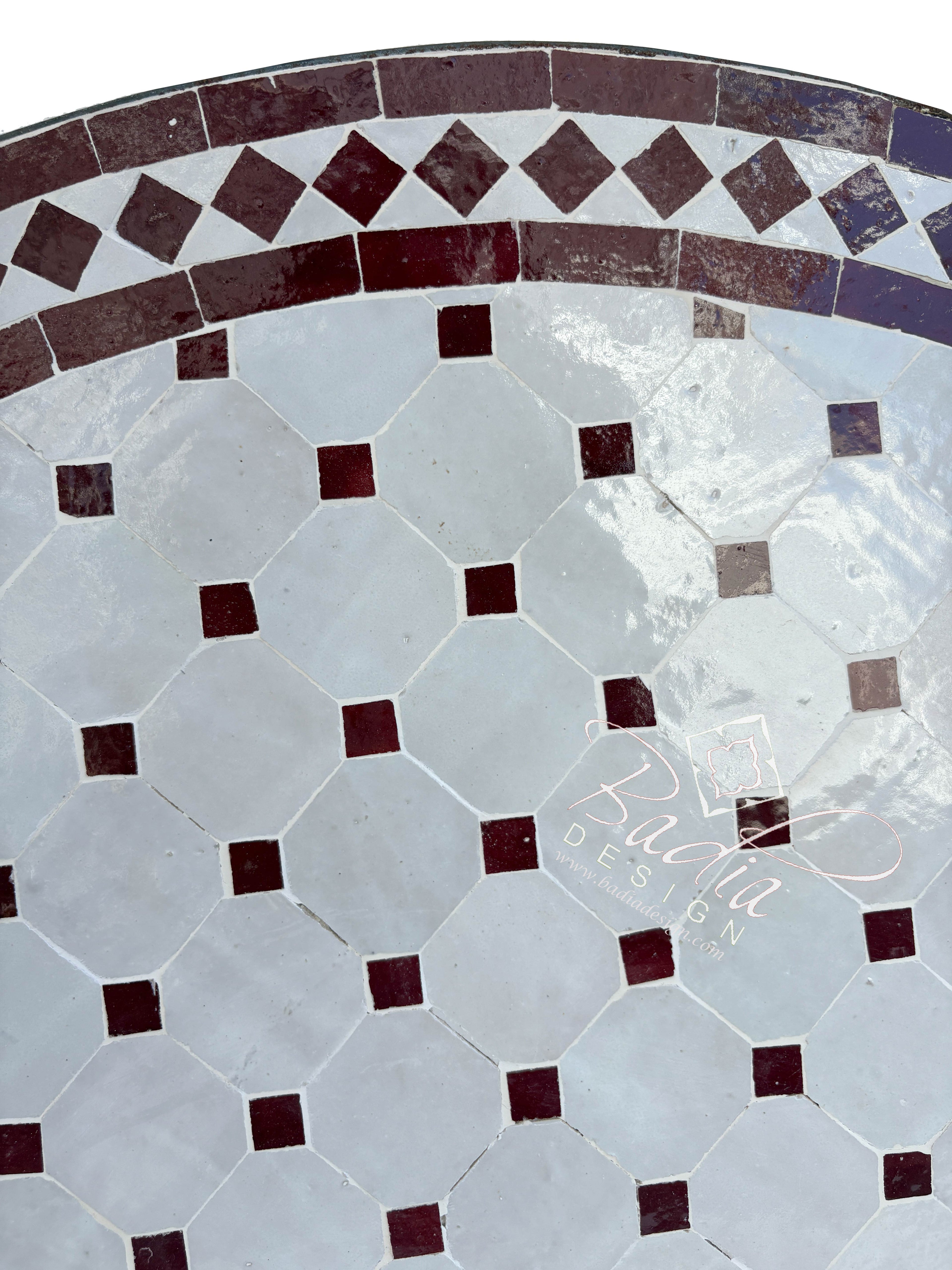 36" Brick Red and Off White Tile Table Top