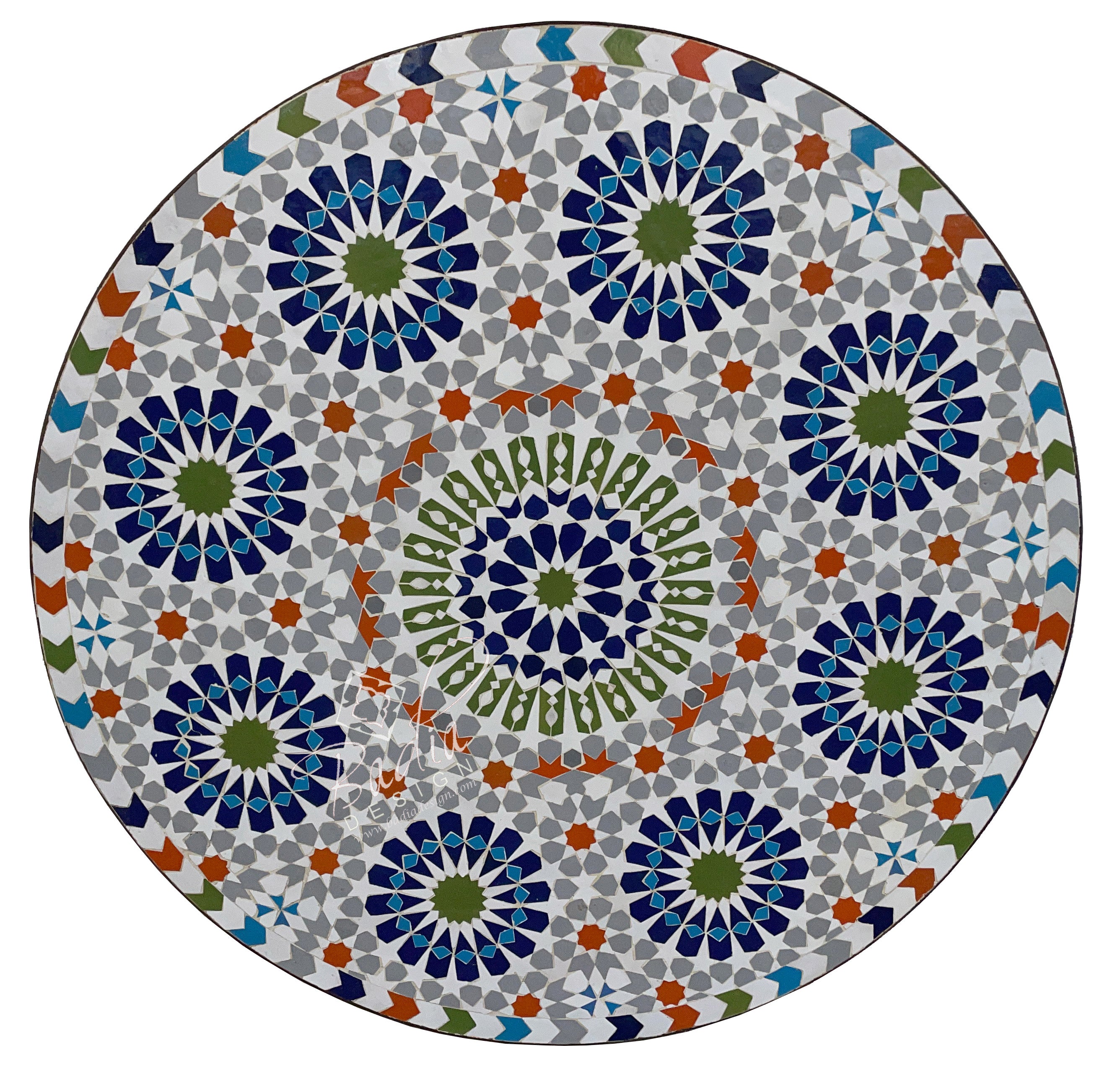 32" Moroccan Intricately Designed Round Tile Table Top
