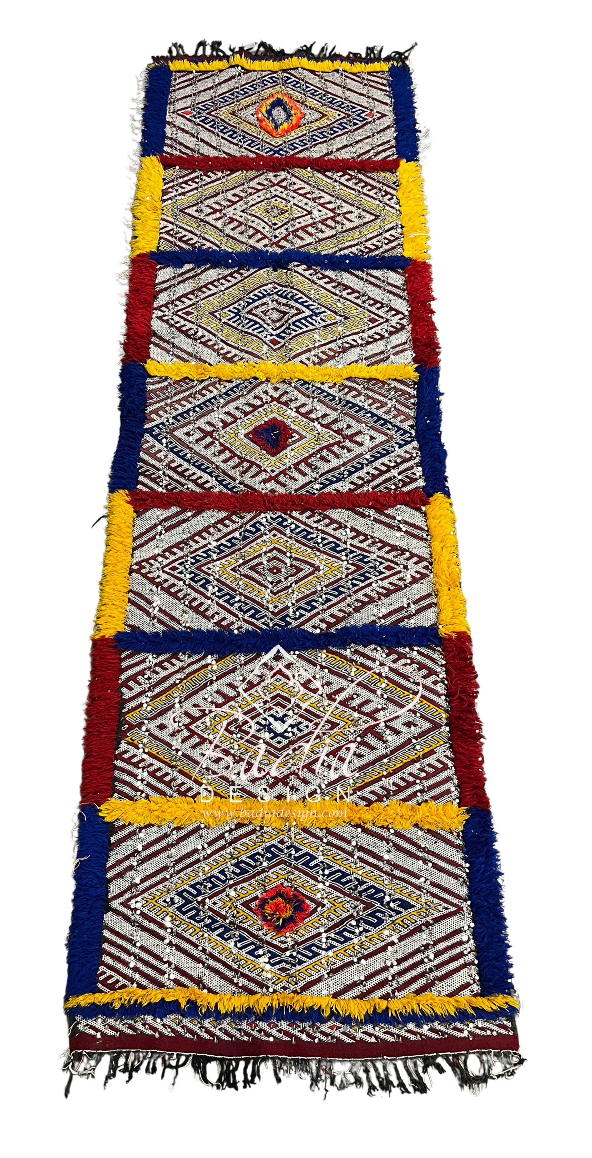 Traditional Multi-Color Moroccan Runner Rug with Diamond Patterns