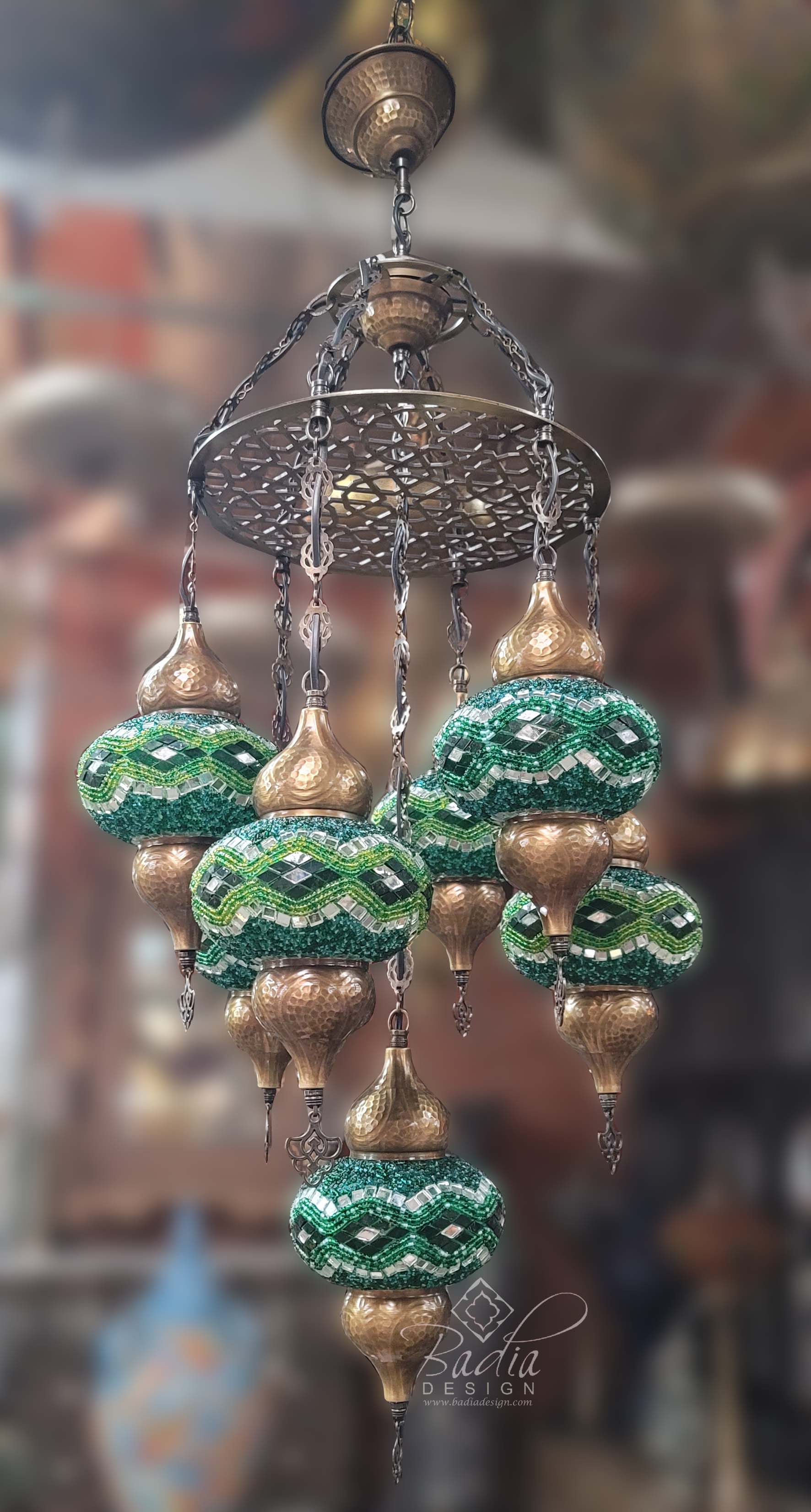 Turkish Moroccan Style Green Mosaic Glass Chandelier