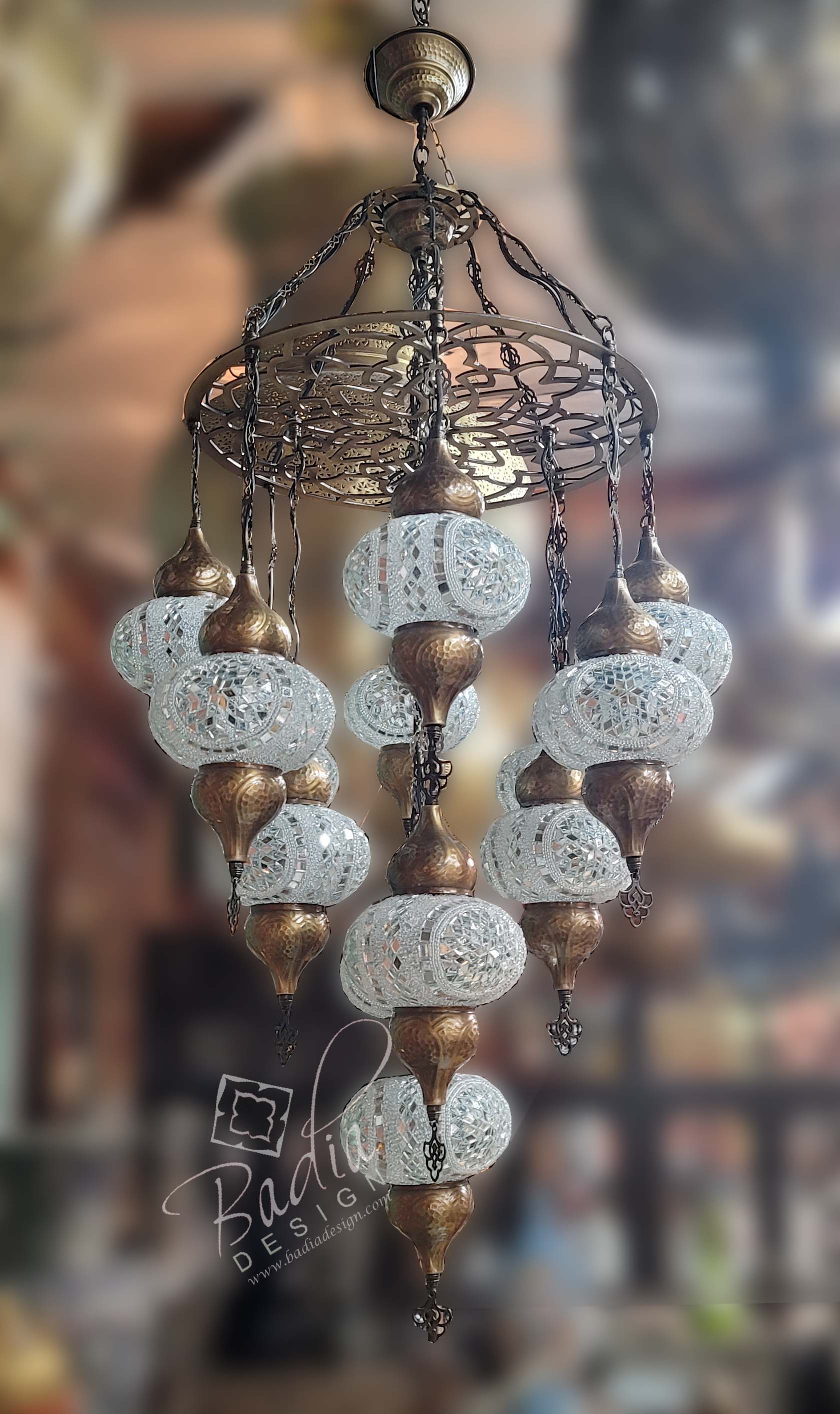 Turkish Moroccan Style White Mosaic Glass Chandelier
