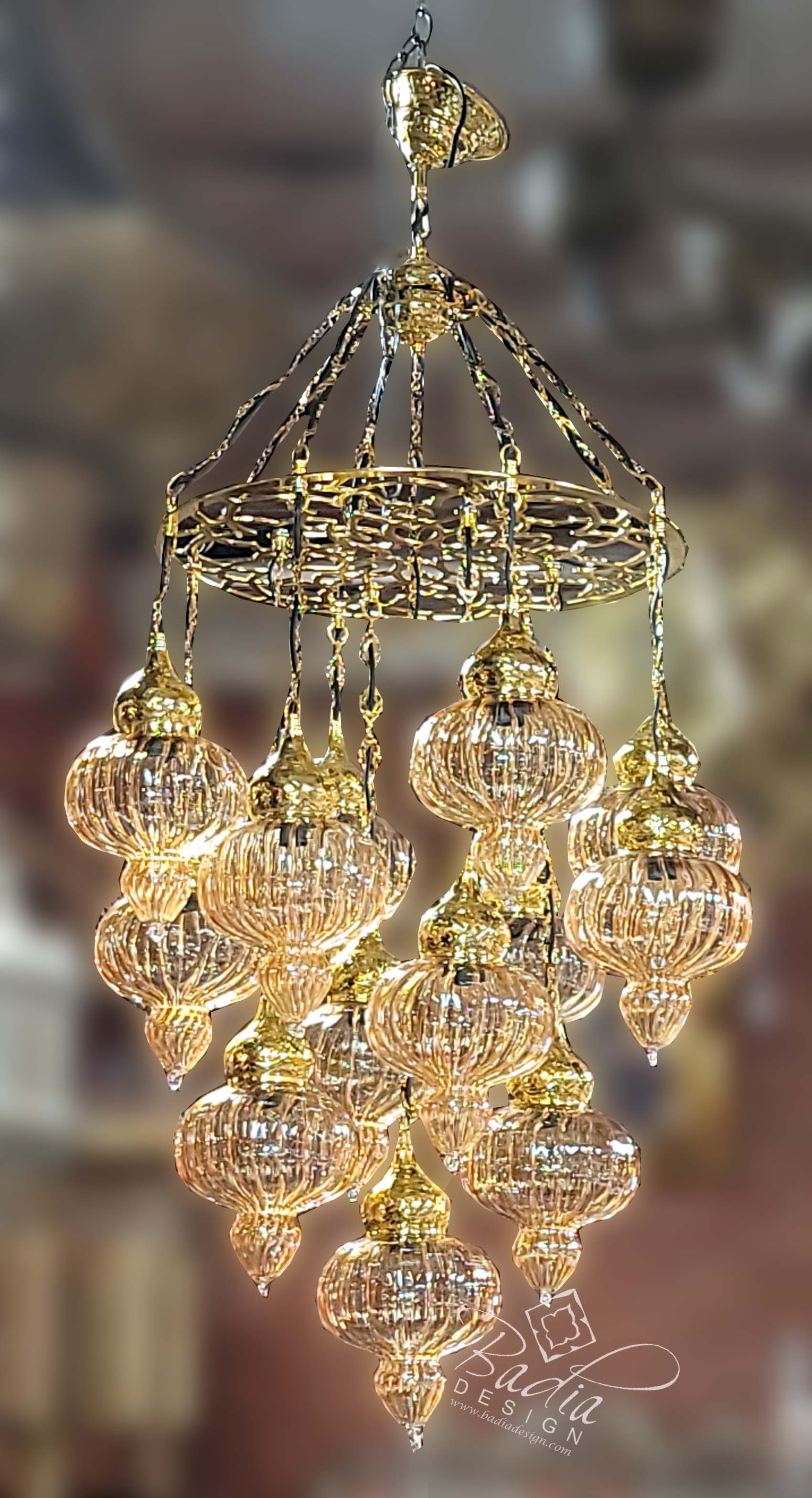 Turkish Style Amber Color Pyrex Glass Chandelier