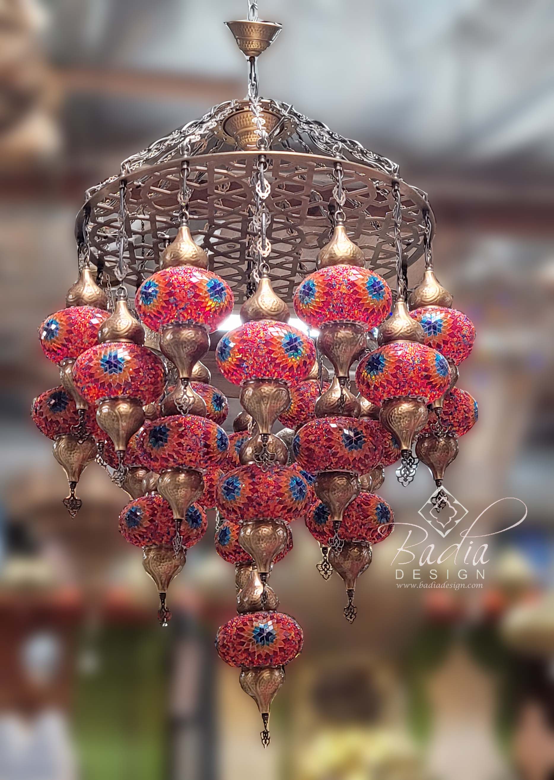 Turkish Moroccan Style Red Mosaic Glass Chandelier