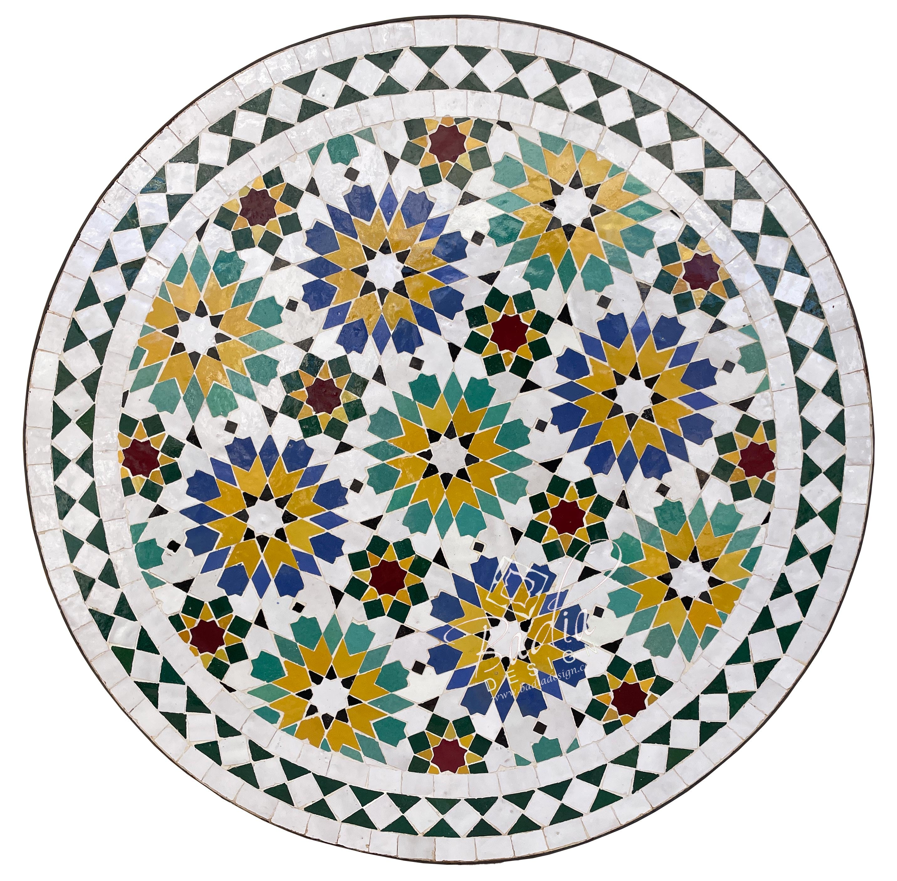 24" Intricately Designed Multi-Color Round Tile Table Top
