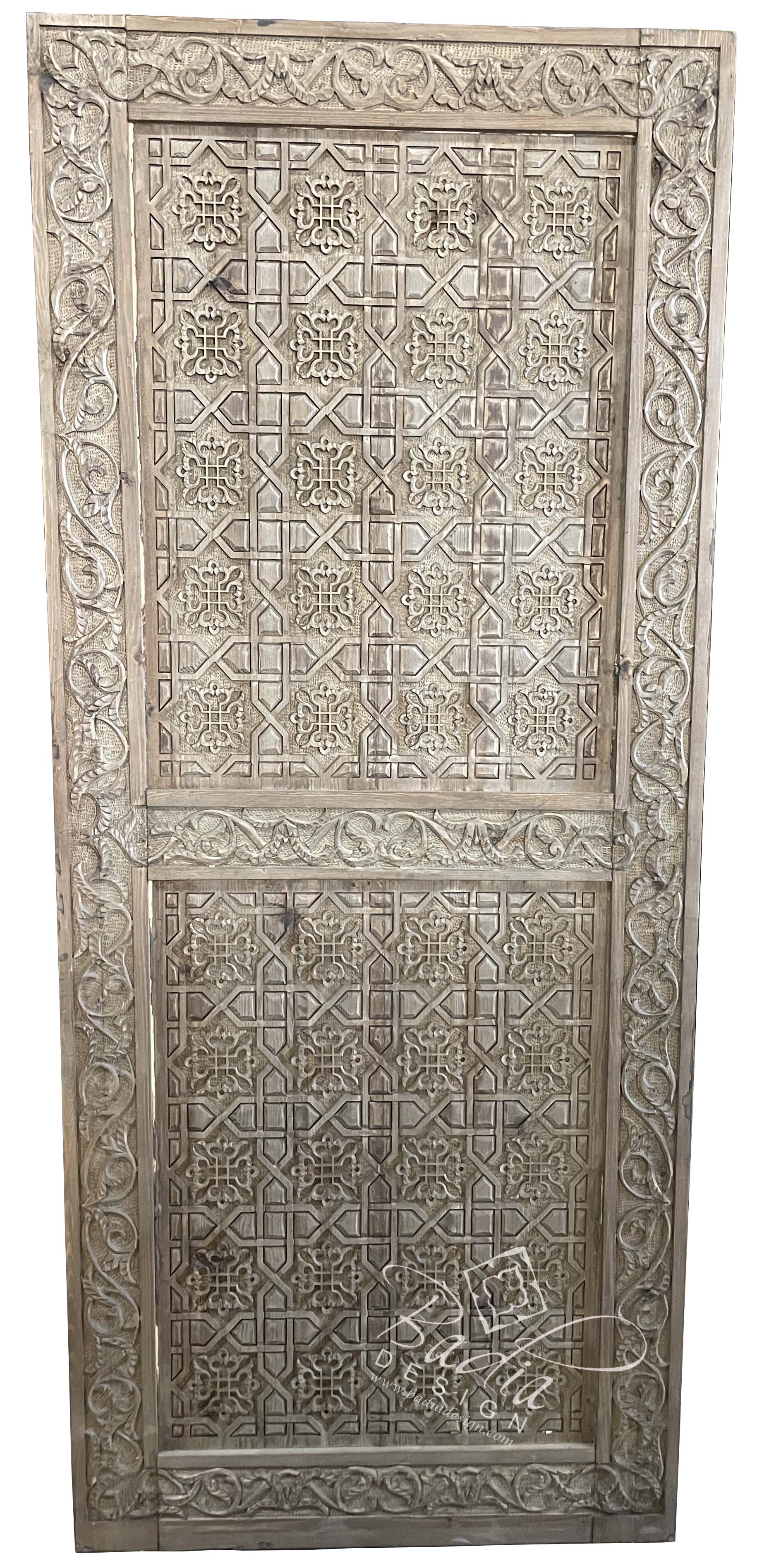 Light Stained Hand Carved Wooden Door