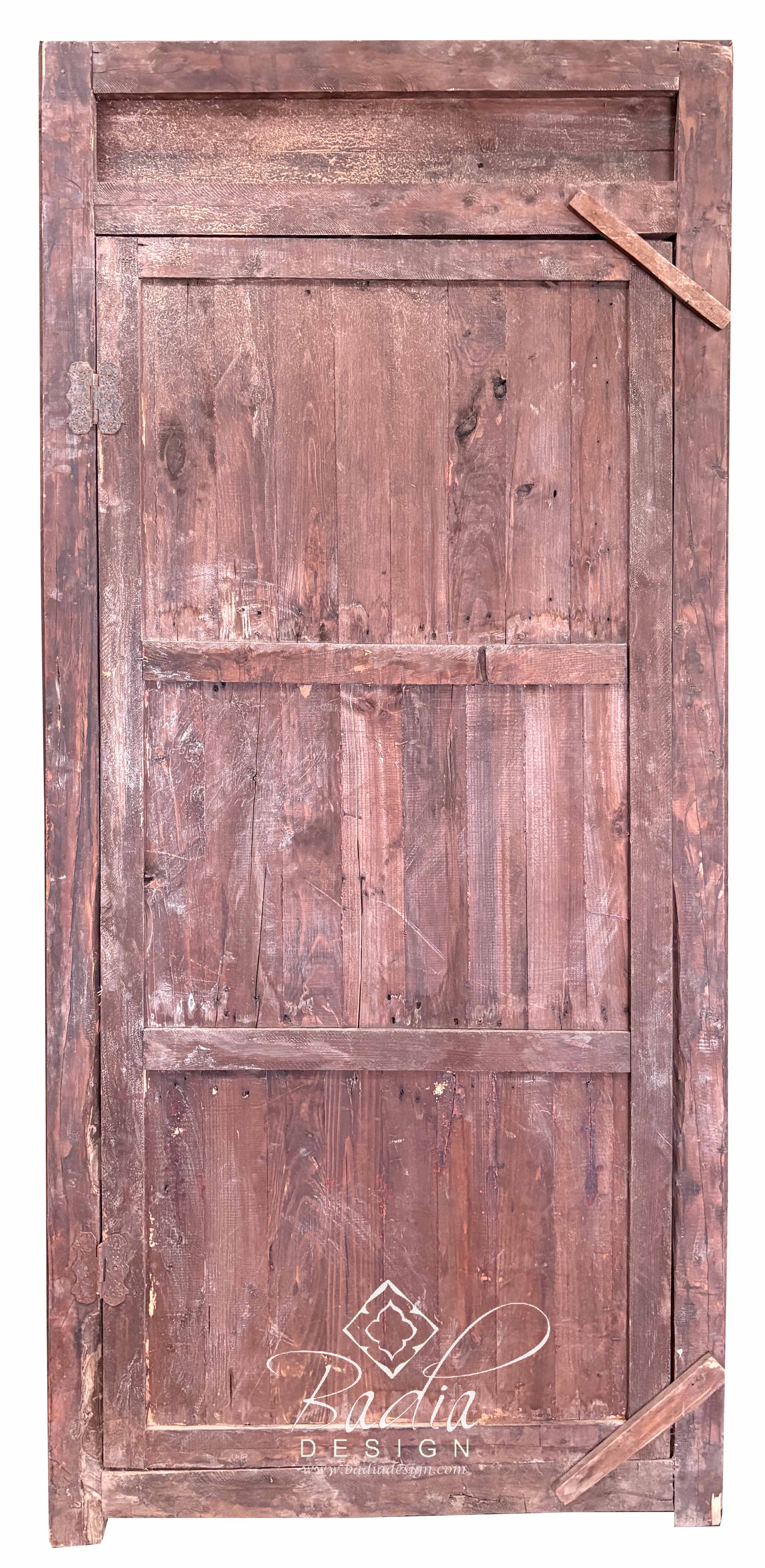 Vintage Hand Carved Wooden Door with Geometric Designs