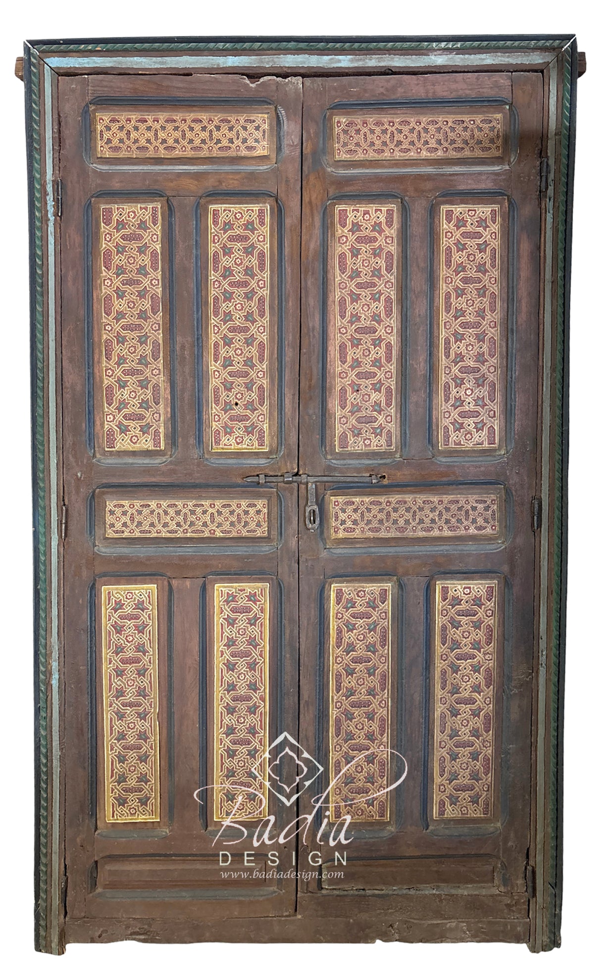 Vintage Moroccan Red Hand Painted Wooden Door