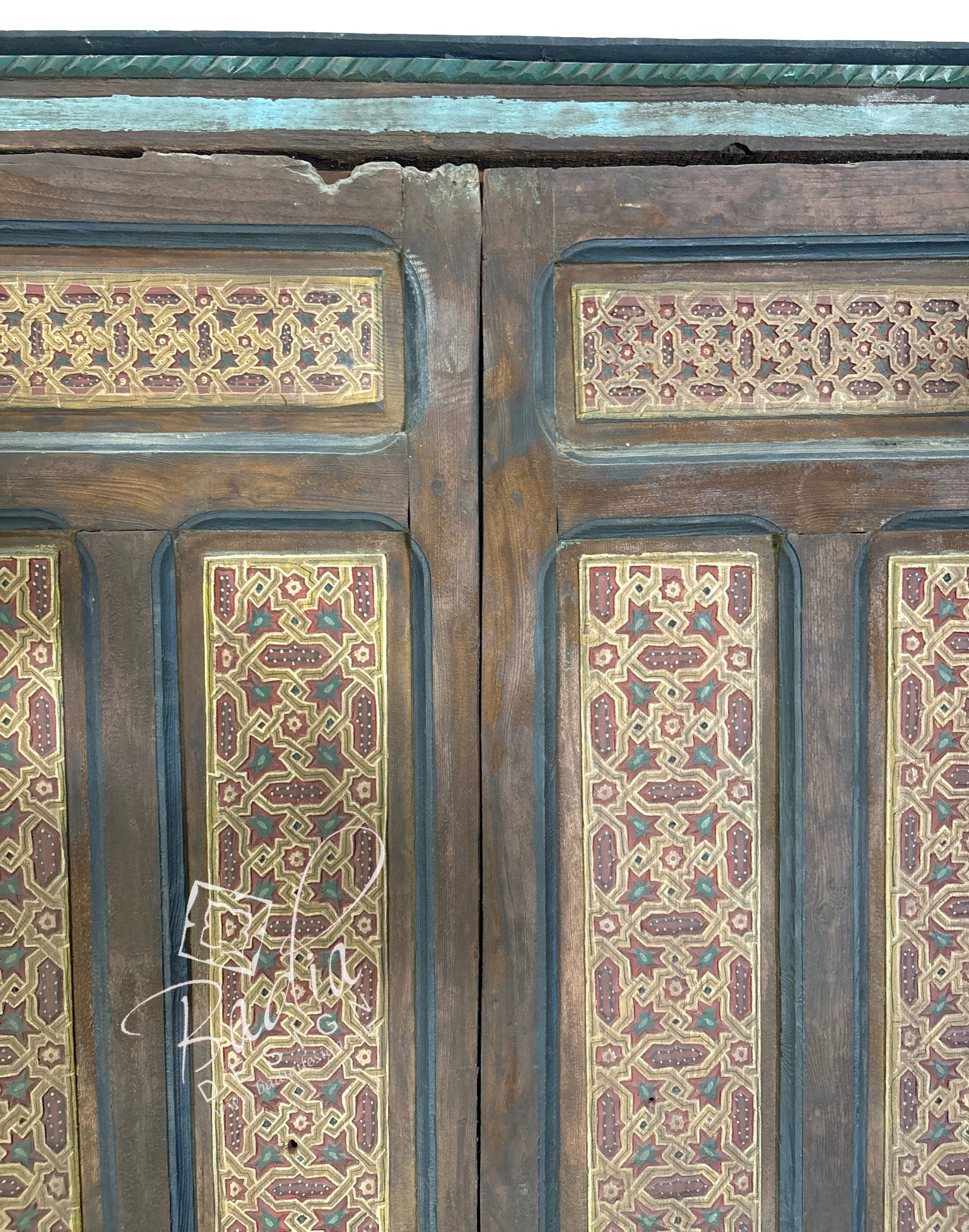 Vintage Red Hand Painted Wooden Door