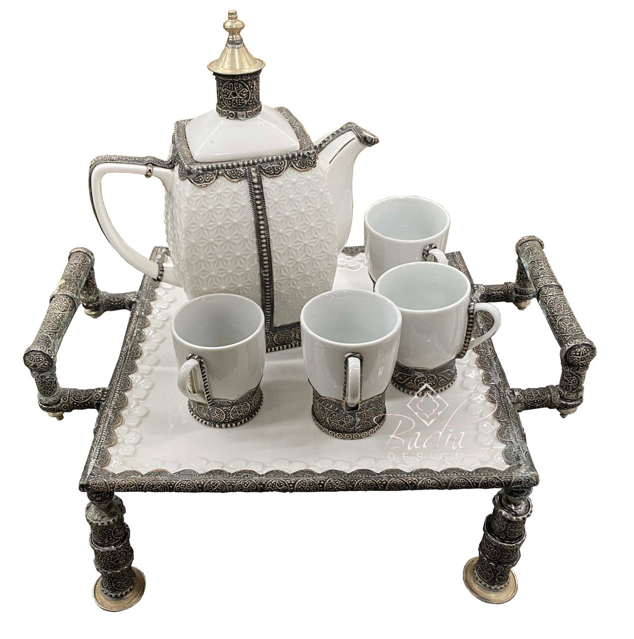 White Ornate Ceramic Tea Cup Set