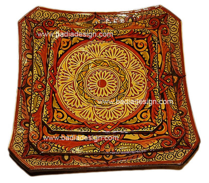 Yellow Hand Painted Carved Ceramic Square Plate