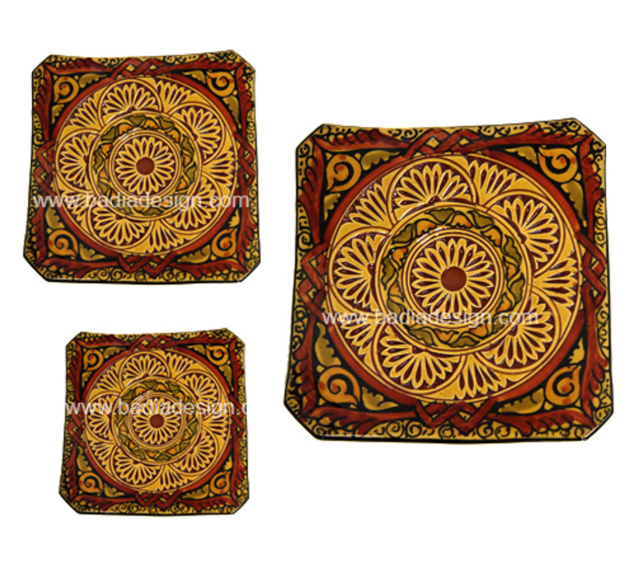 Yellow Hand Painted Carved Ceramic Square Plate