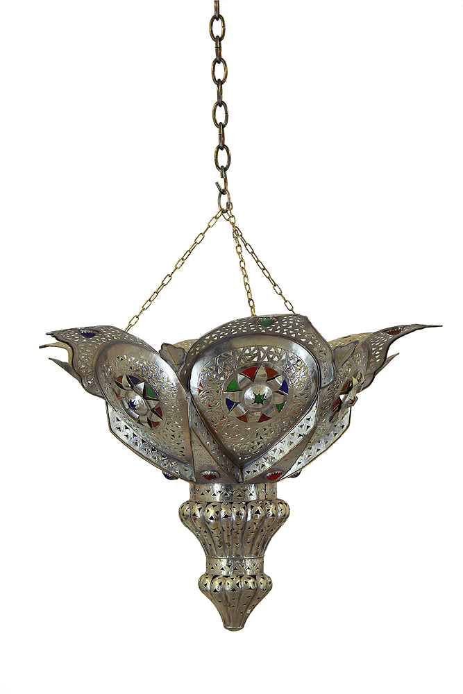 Silver Chandelier with Multi-Color Glass