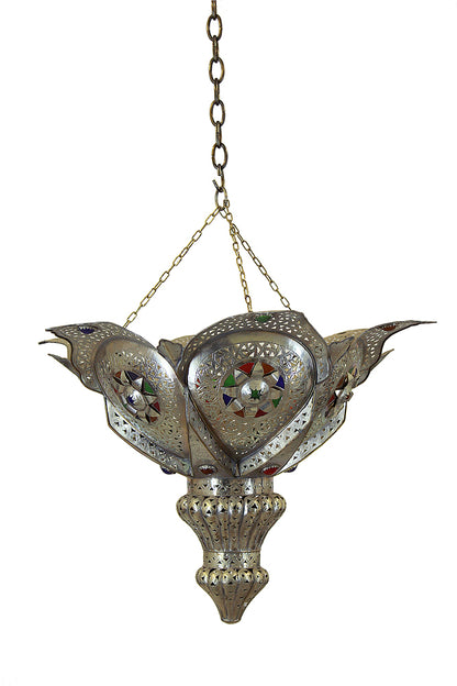 Silver Chandelier with Multi-Color Glass