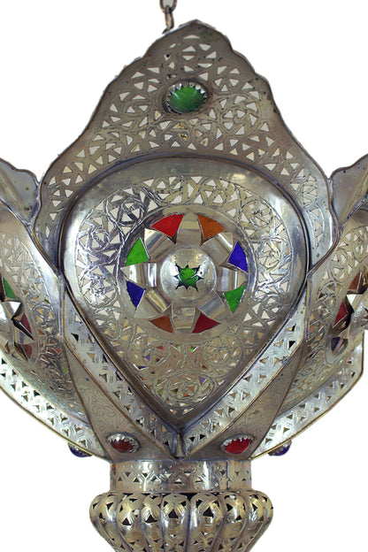Silver Chandelier with Multi-Color Glass