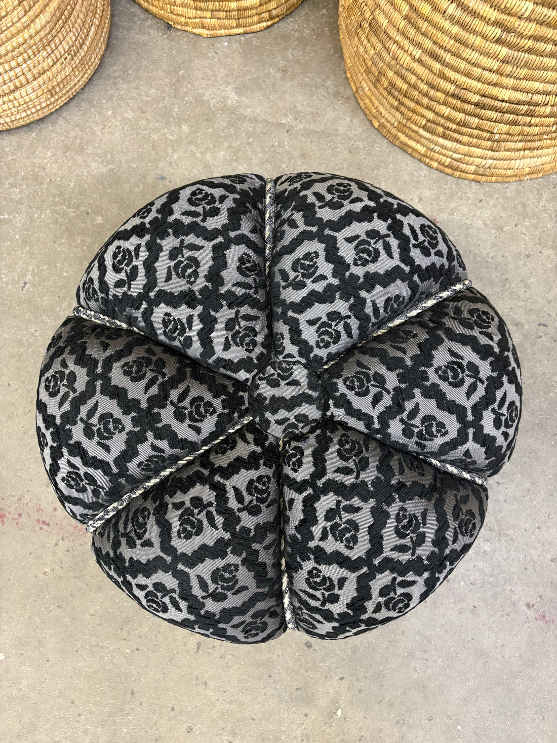Grey Moroccan Fabric Pouf