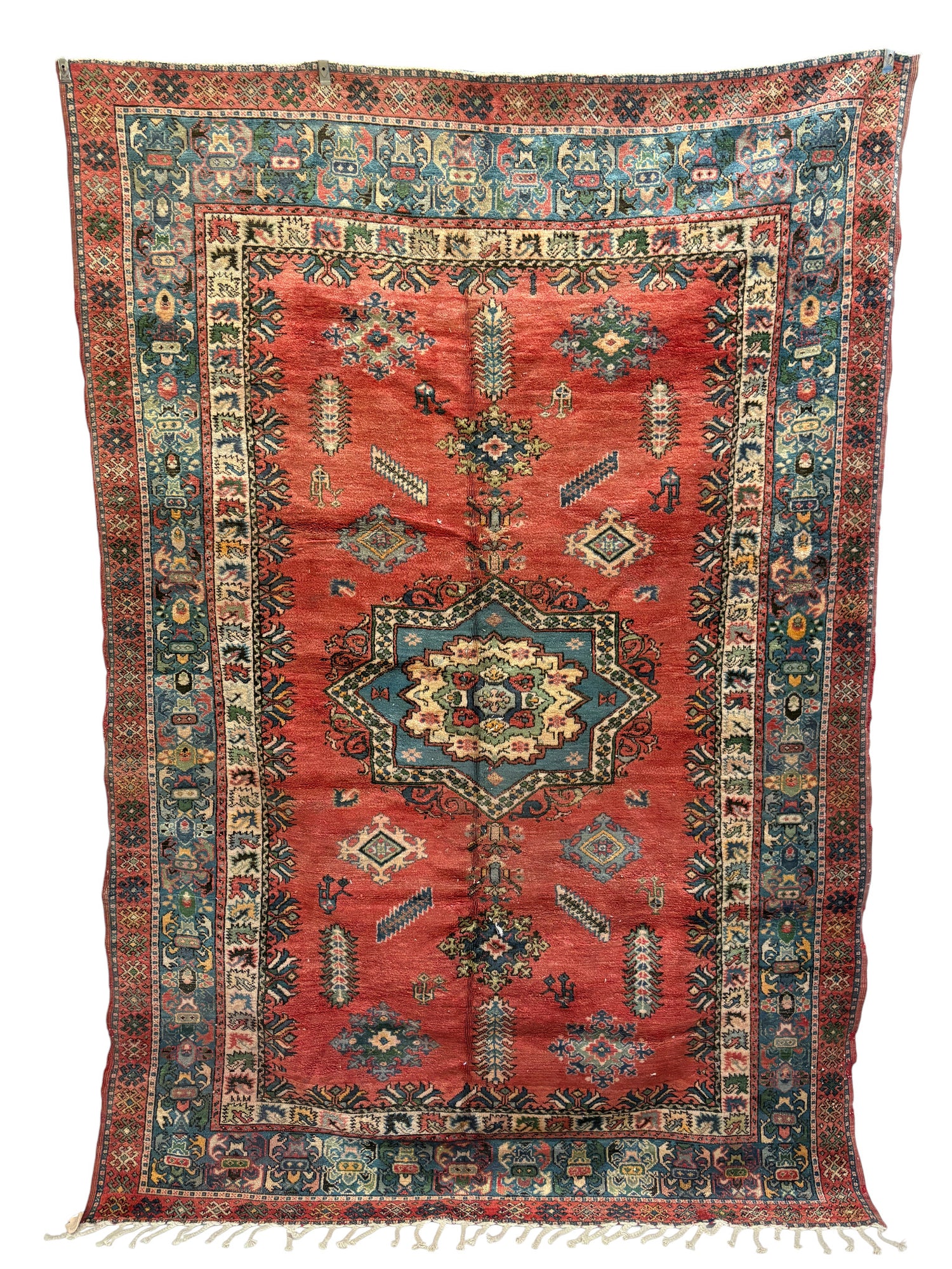 Vintage Red and Blue Rabat Rug