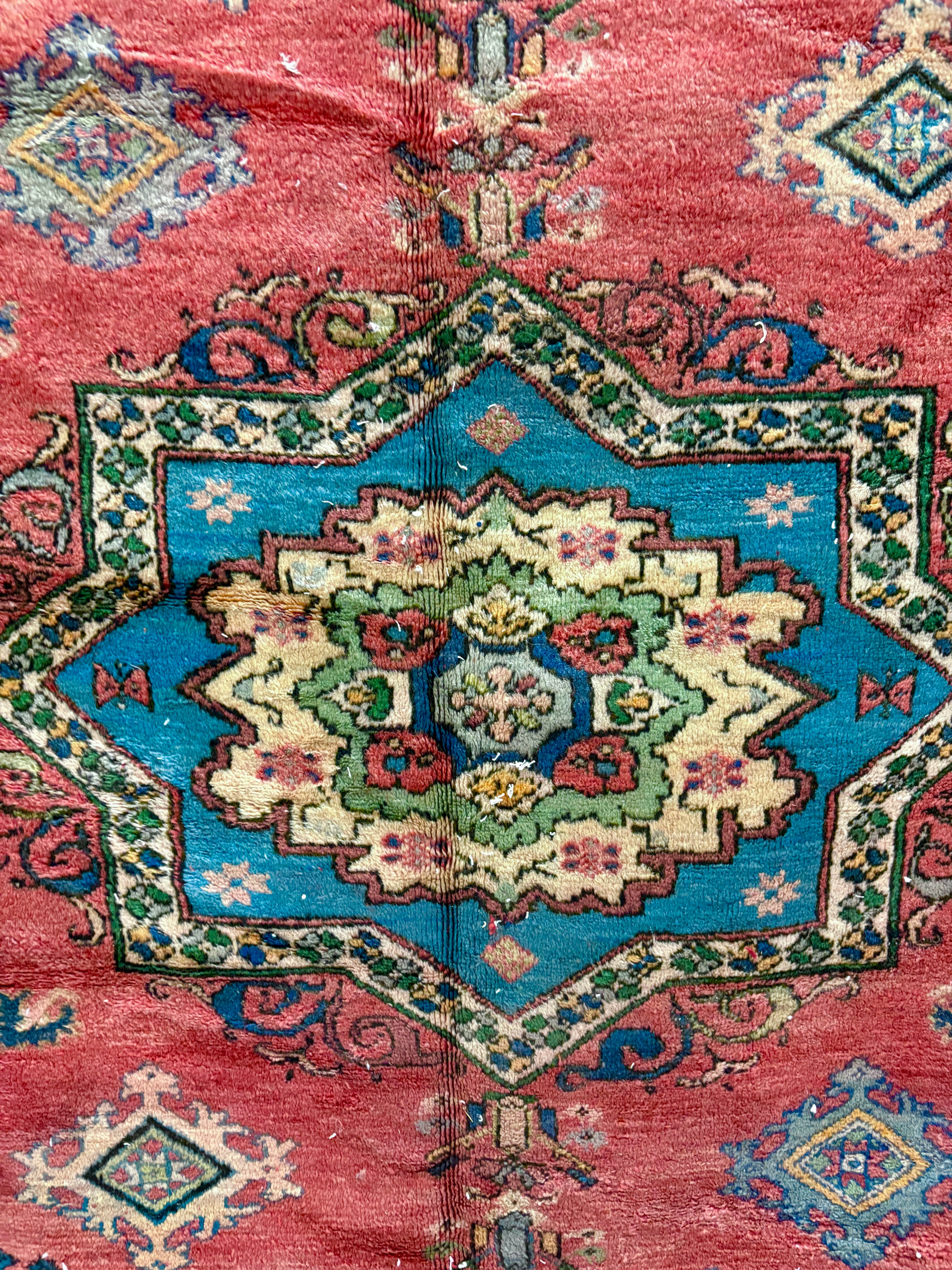 Vintage Red and Blue Rabat Rug