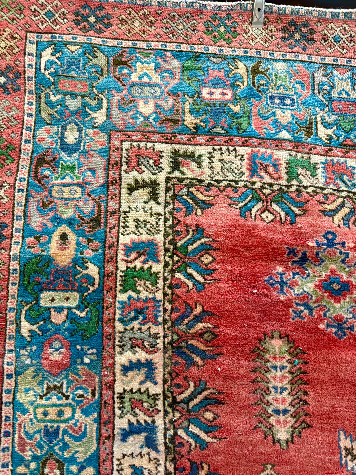 Vintage Red and Blue Rabat Rug