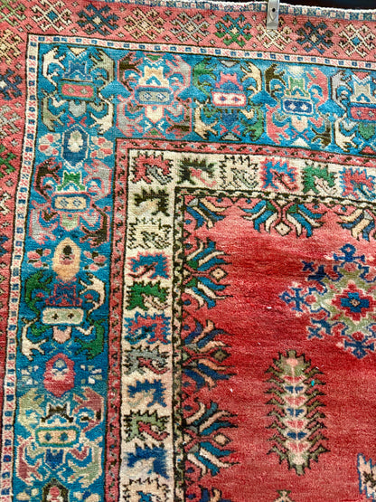 Vintage Red and Blue Rabat Rug