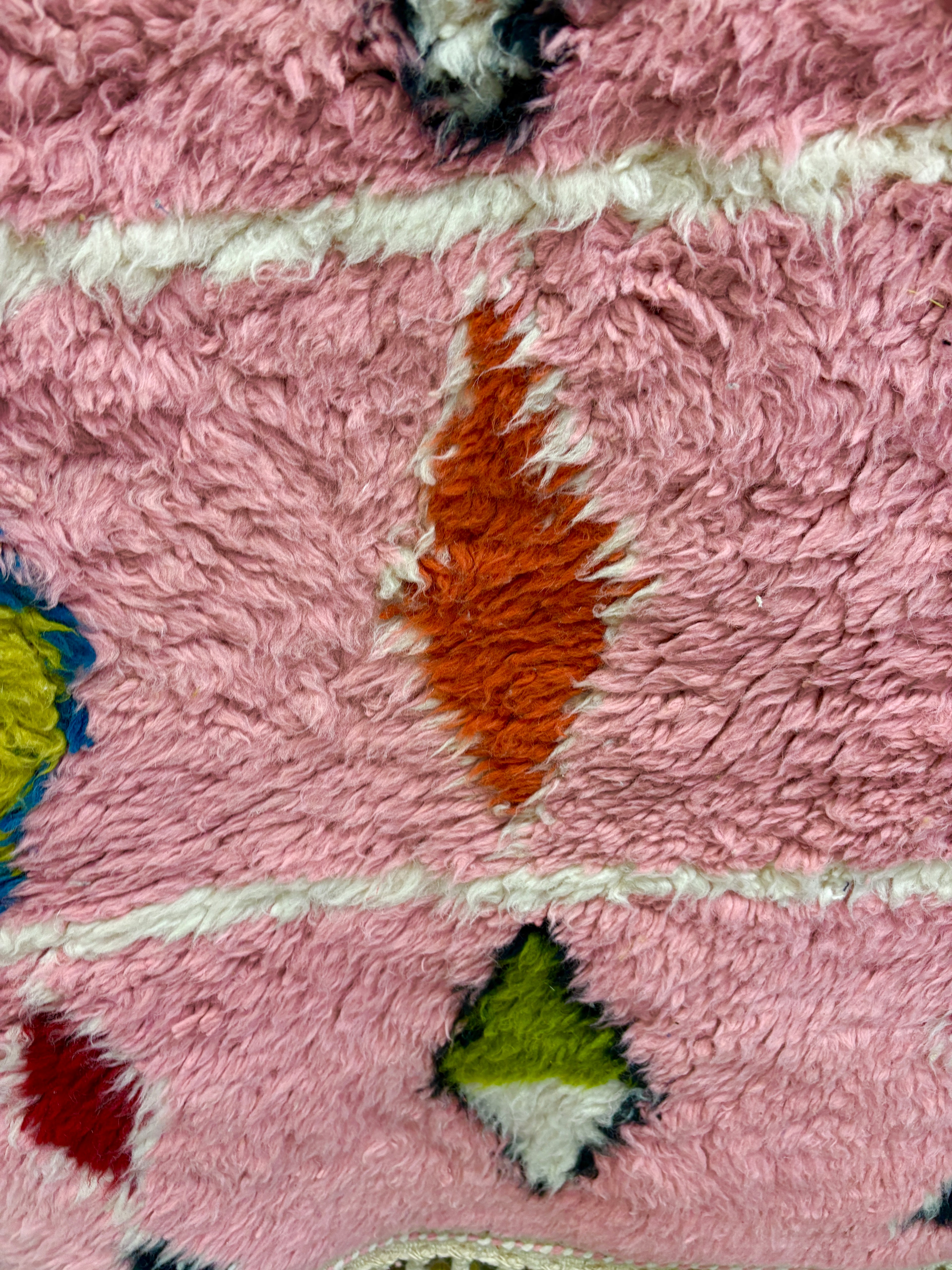 Azilal Moroccan Runner in Pink Wool with Polychrome Diamond