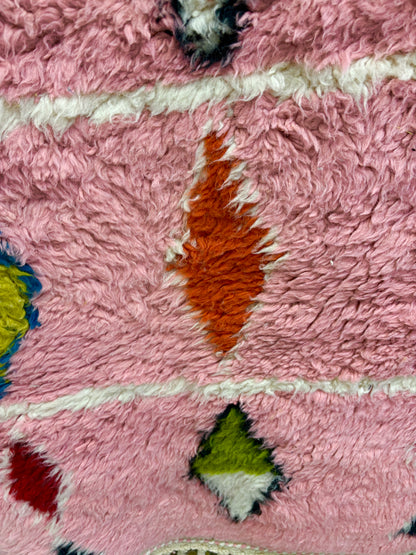Azilal Moroccan Runner in Pink Wool with Polychrome Diamond