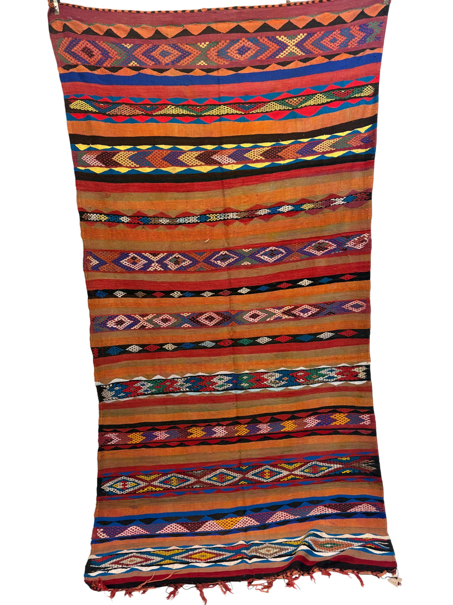 Glaoua Moroccan Kilim with Polychrome Banded Stripes