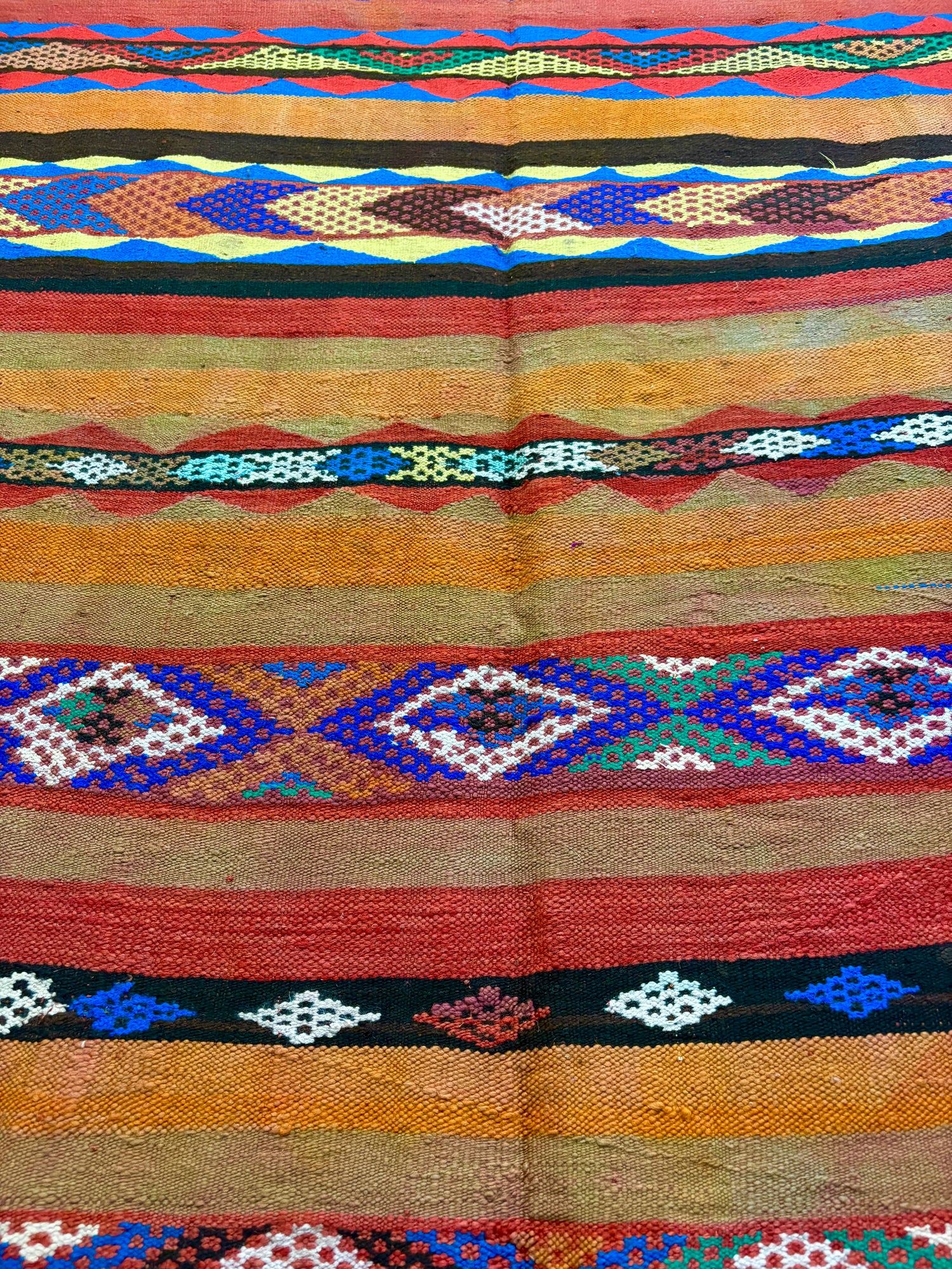 Glaoua Moroccan Kilim with Polychrome Banded Stripes
