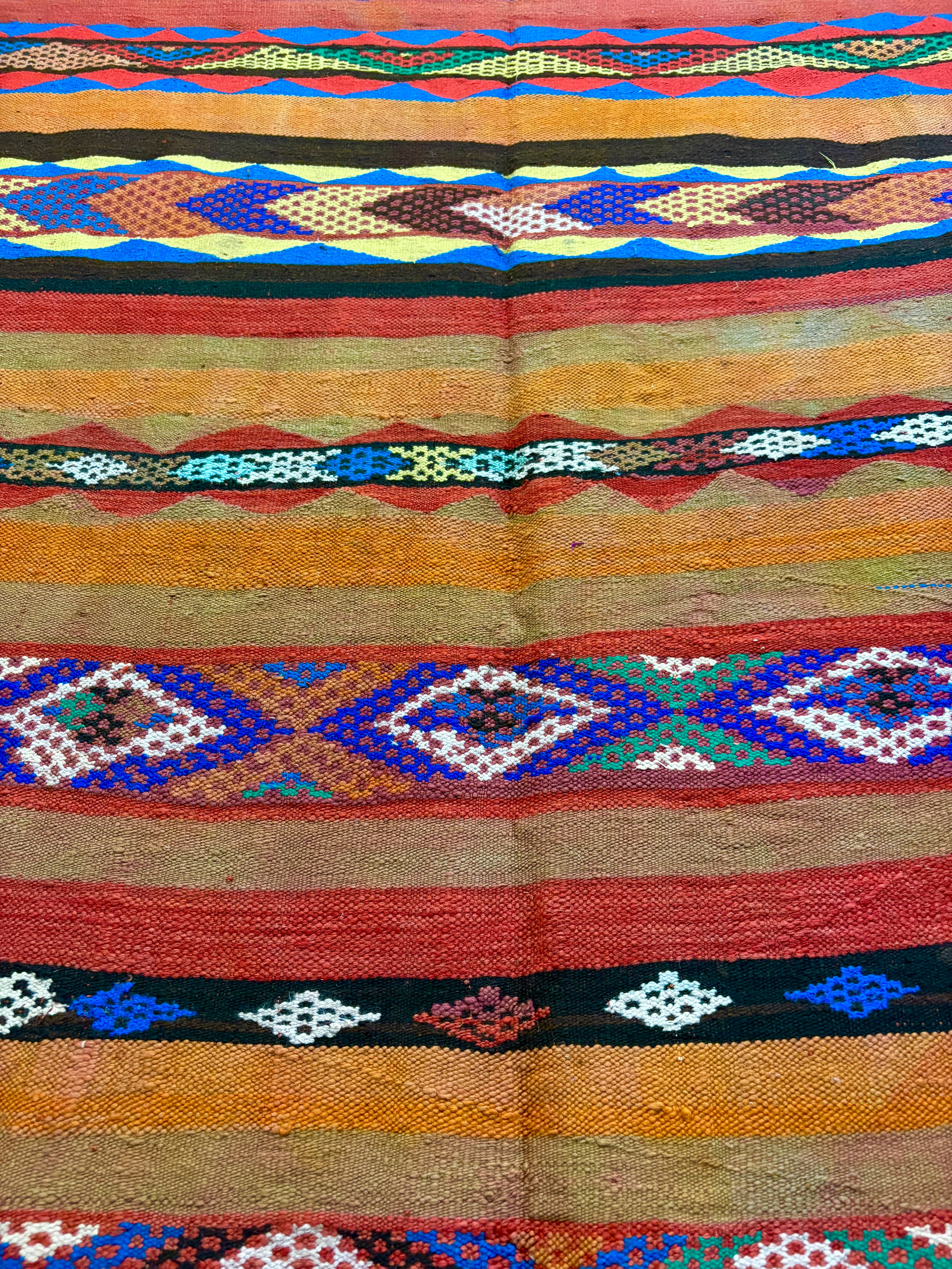 Glaoua Moroccan Kilim with Polychrome Banded Stripes