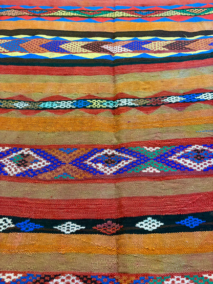 Glaoua Moroccan Kilim with Polychrome Banded Stripes