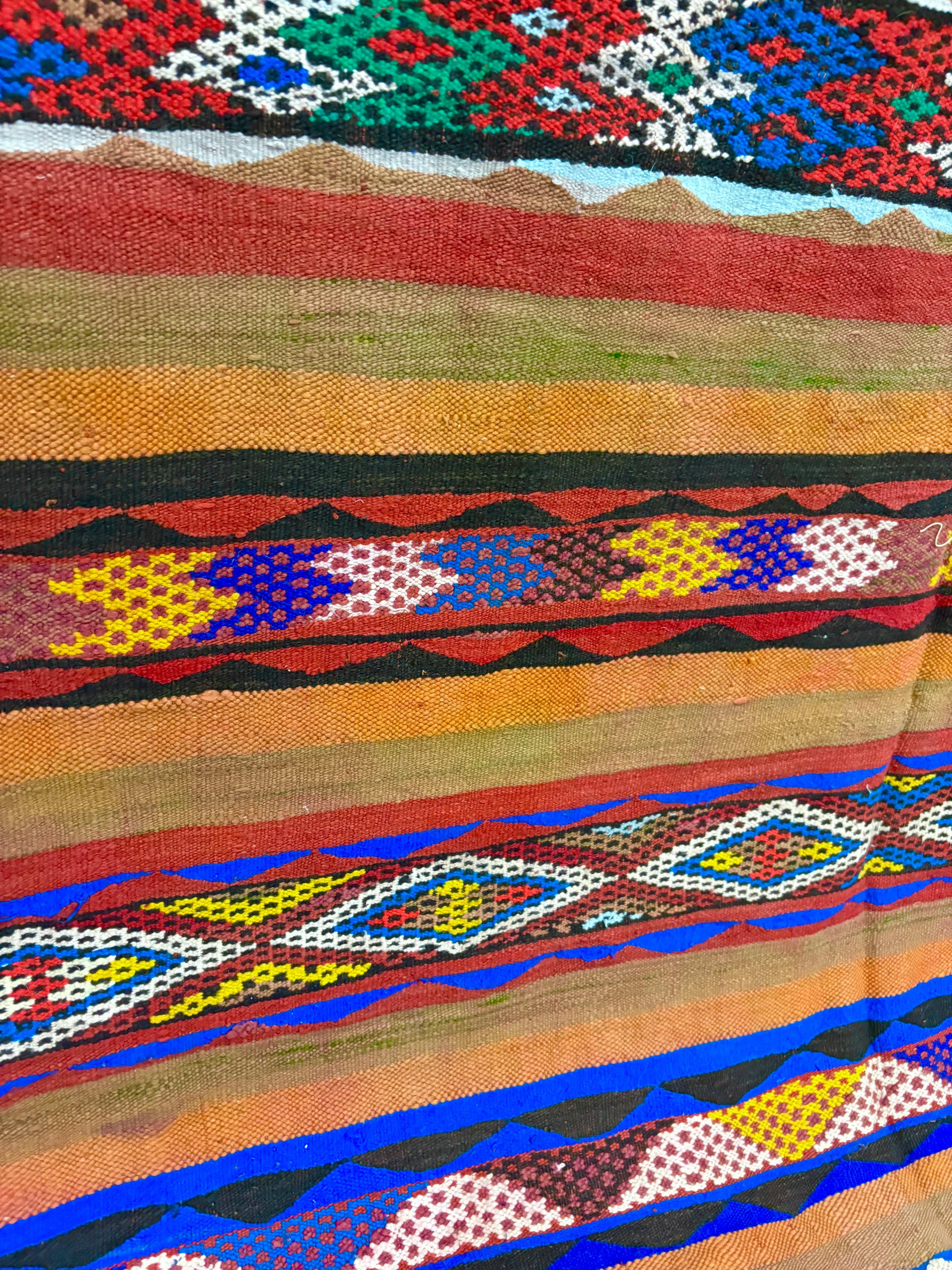 Glaoua Moroccan Kilim with Polychrome Banded Stripes