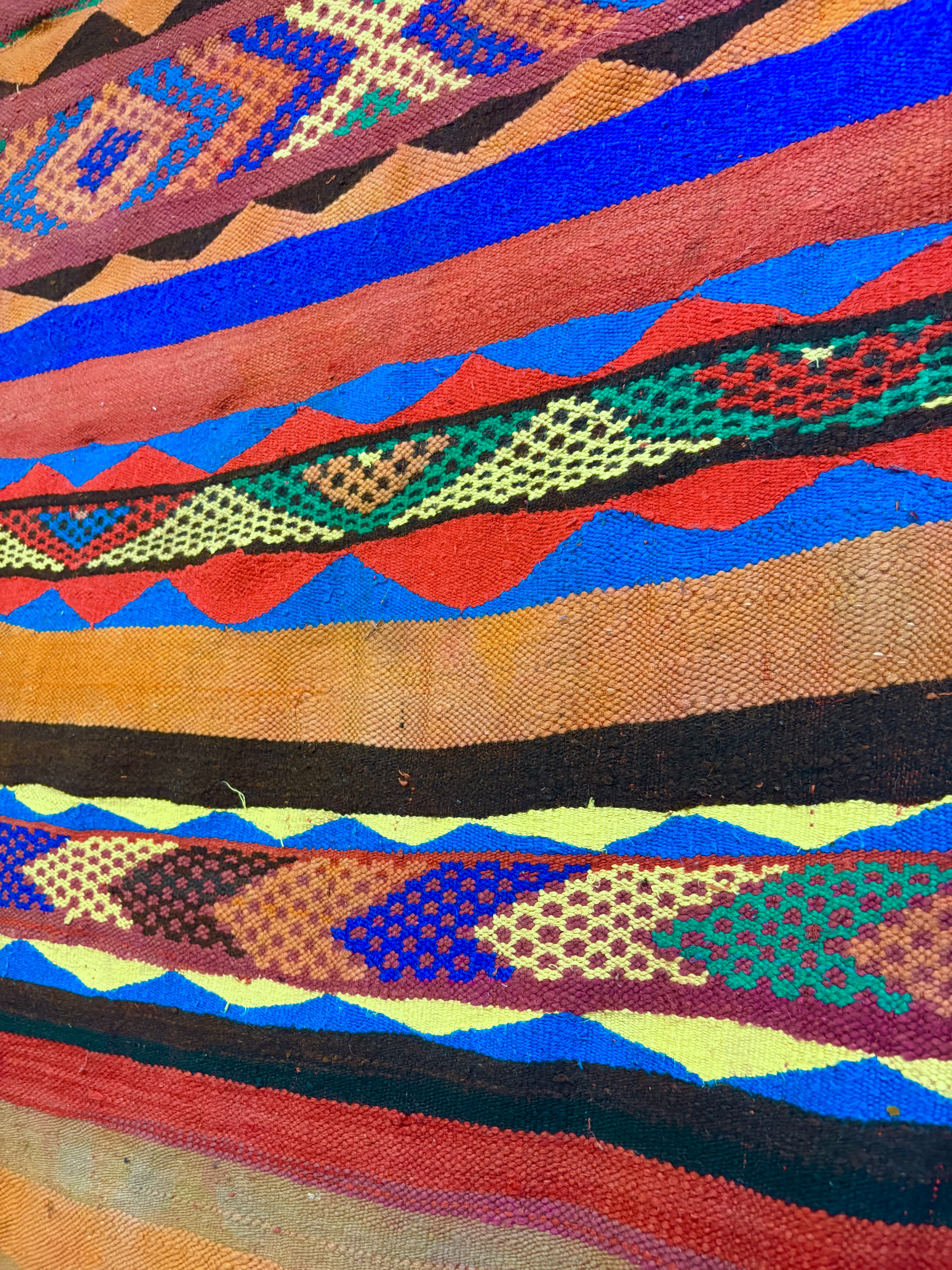 Glaoua Moroccan Kilim with Polychrome Banded Stripes
