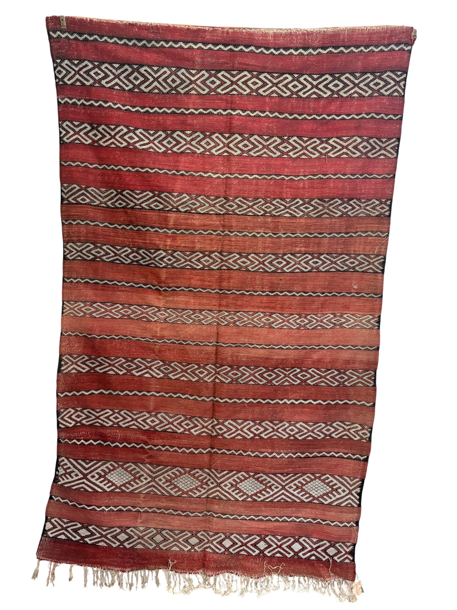 Vintage Zemmour Moroccan Kilim with Red Stripes