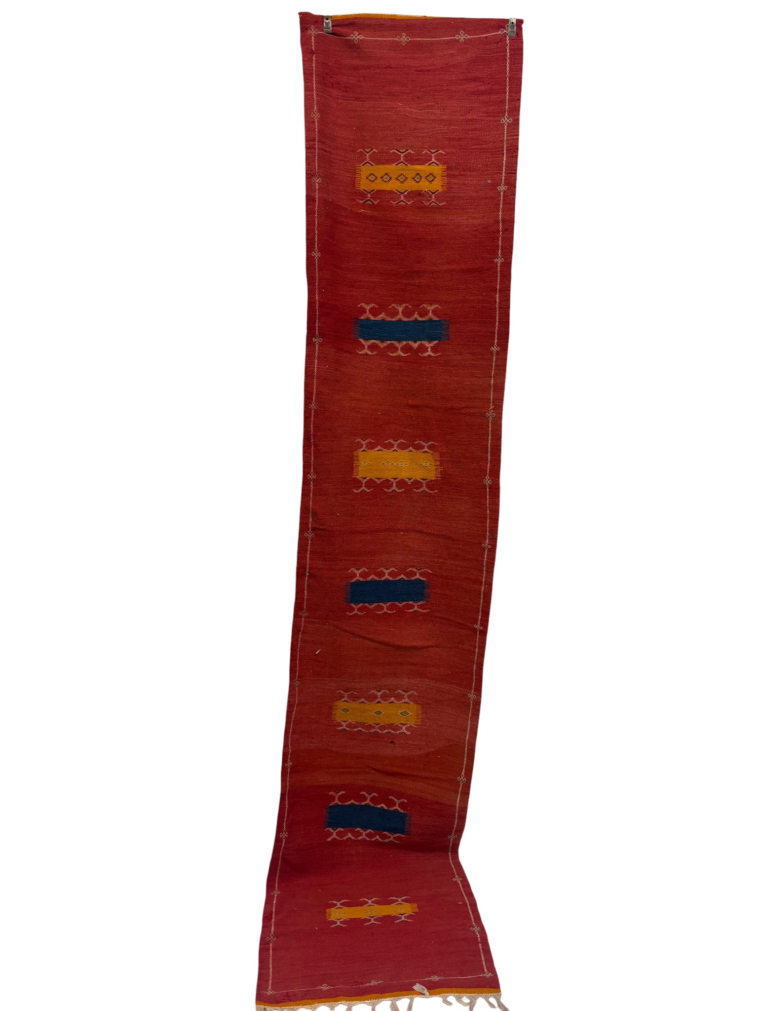 Sabra Cactus Silk Moroccan Kilim Runner with Crimson Field