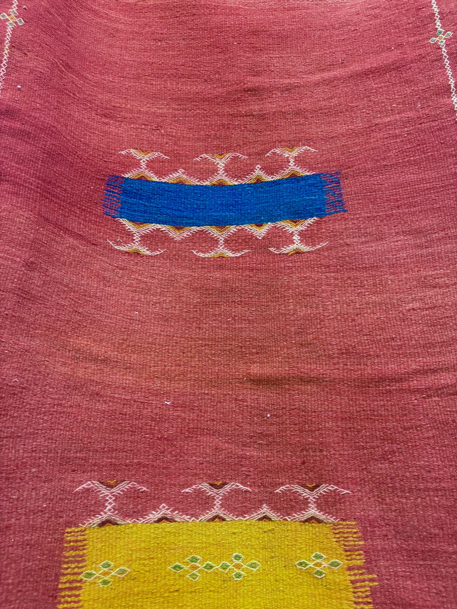 Sabra Cactus Silk Moroccan Kilim Runner with Crimson Field