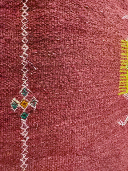 Sabra Cactus Silk Moroccan Kilim Runner with Crimson Field