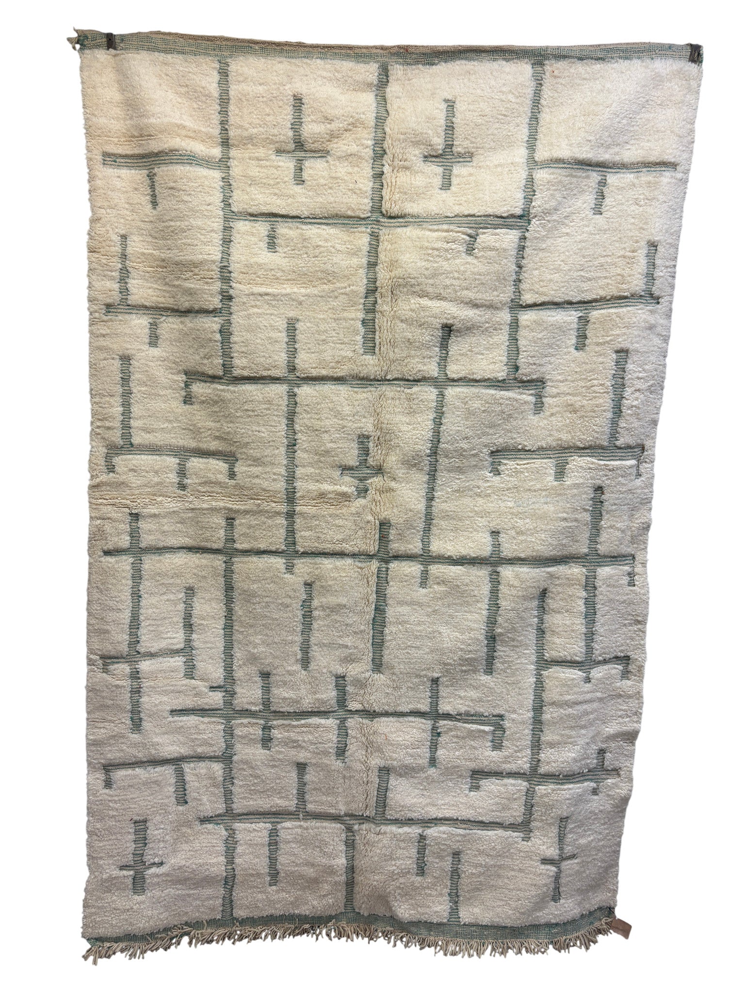 Beni Ourain Rug with Ivory Field and Sage Architectural Lines