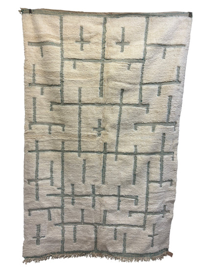 Beni Ourain Rug with Ivory Field and Sage Architectural Lines