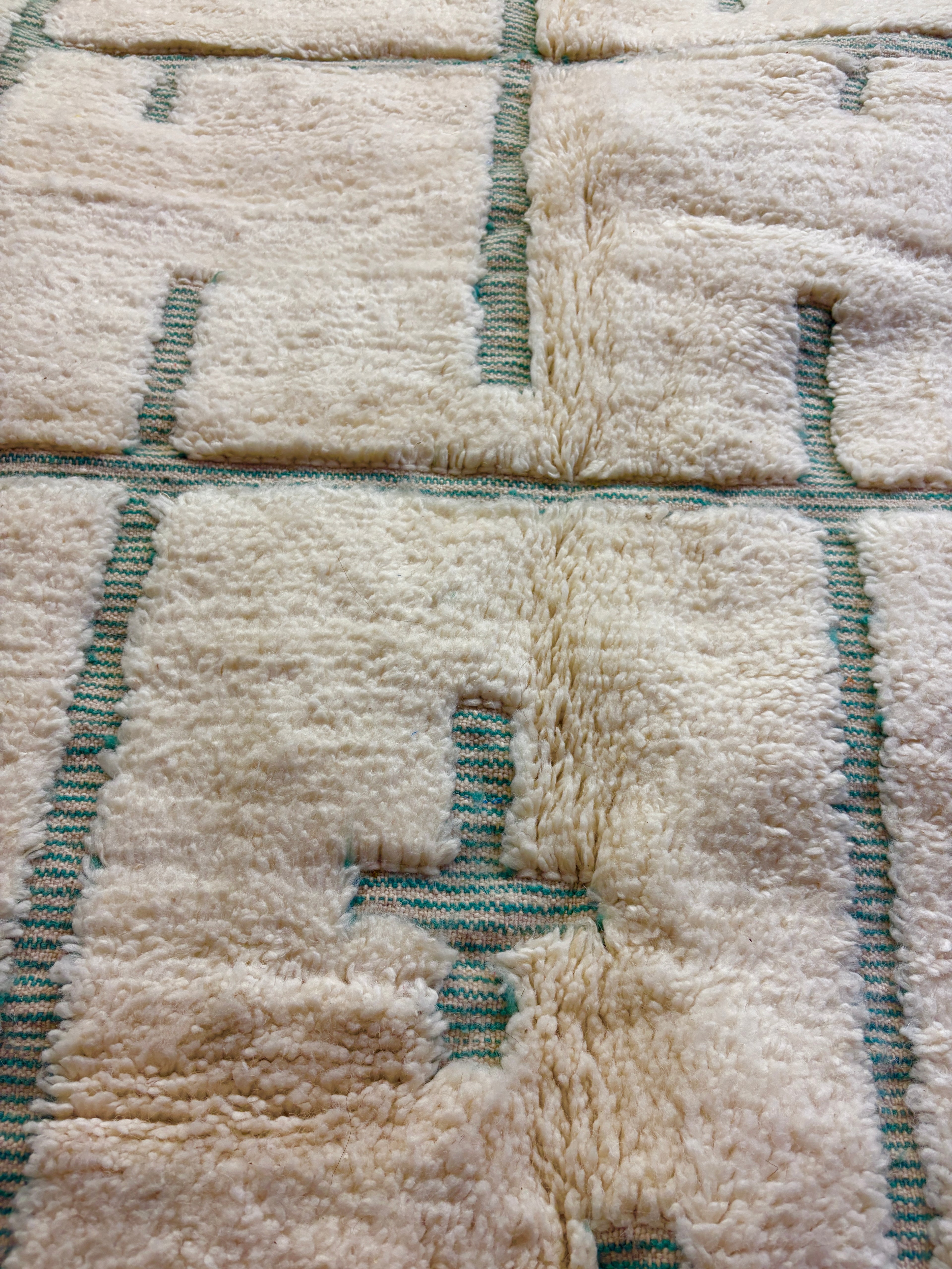 Beni Ourain Rug with Ivory Field and Sage Architectural Lines