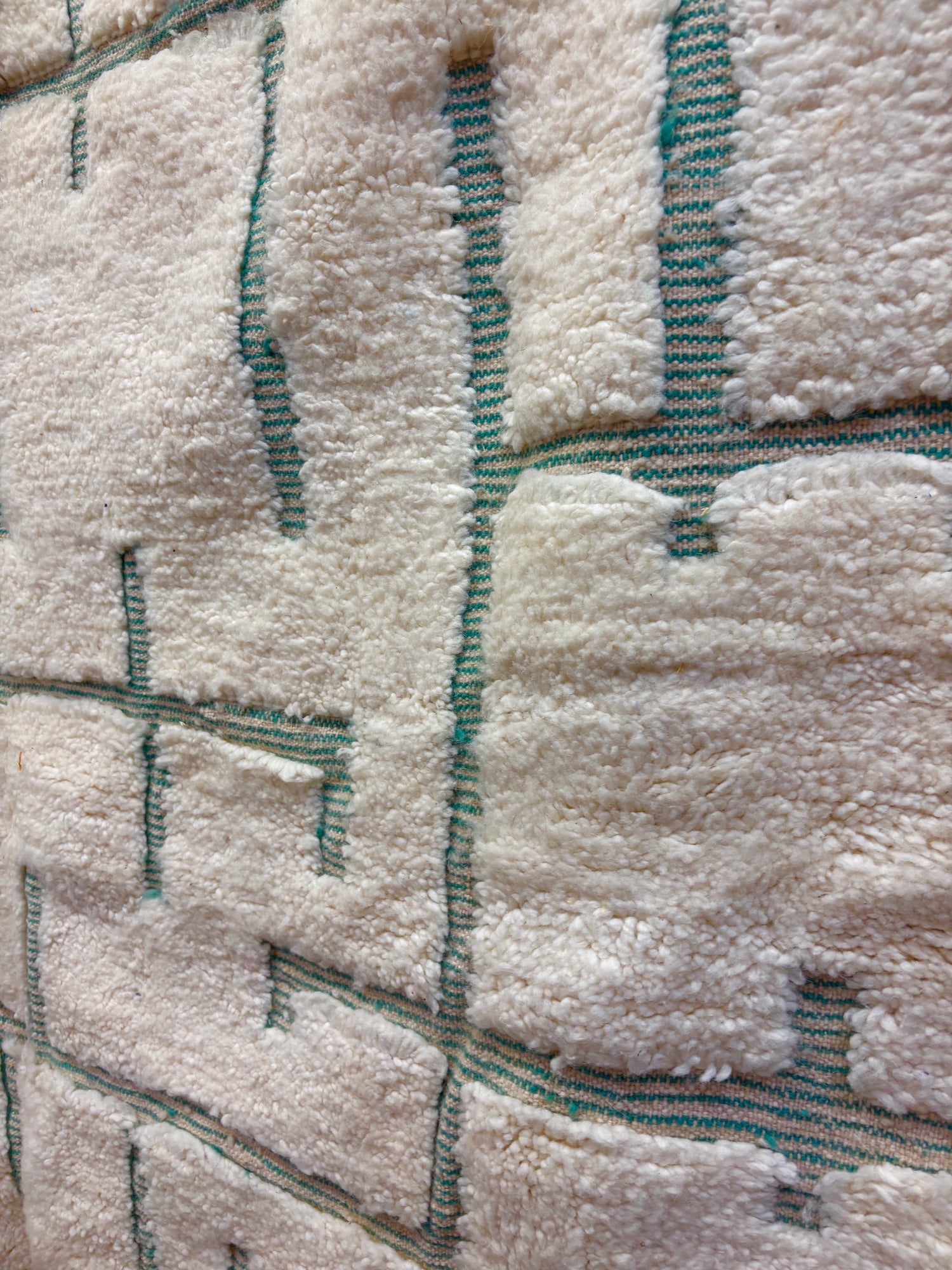 Beni Ourain Rug with Ivory Field and Sage Architectural Lines
