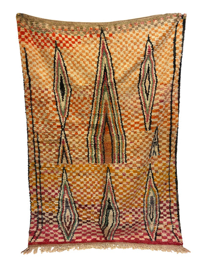 Vintage Boujaad Moroccan Rug in Saffron, Rust, and Berry Wool