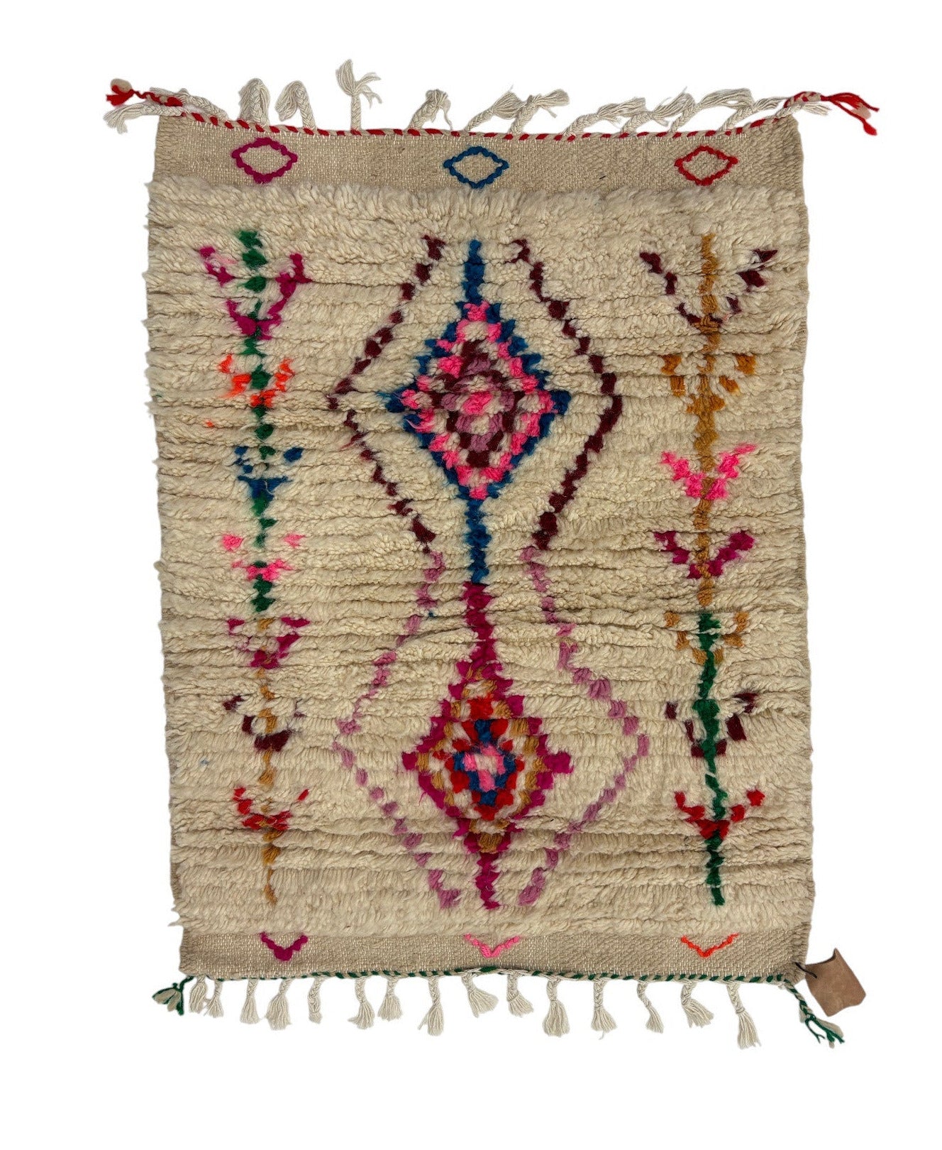 Berber Accent Rug in Ivory Wool with Polychrome Diamonds
