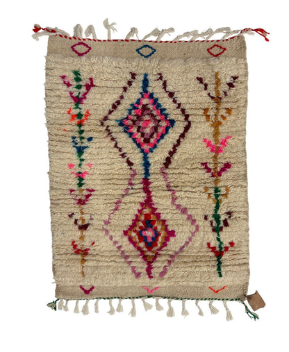 Berber Accent Rug in Ivory Wool with Polychrome Diamonds