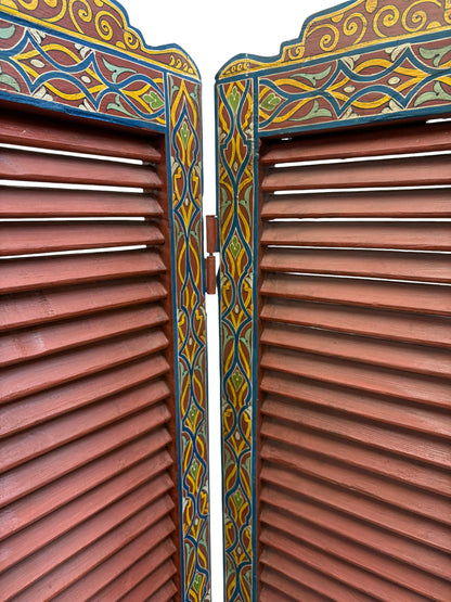 Hand Painted Moroccan Cedar Folding Screen