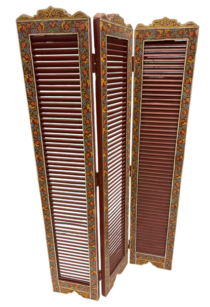 Hand Painted Moroccan Cedar Folding Screen