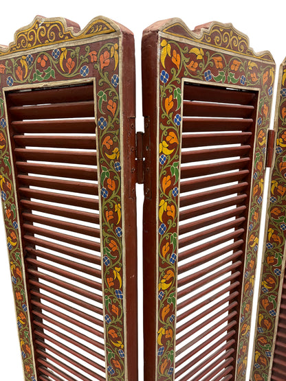 Hand Painted Moroccan Cedar Folding Screen