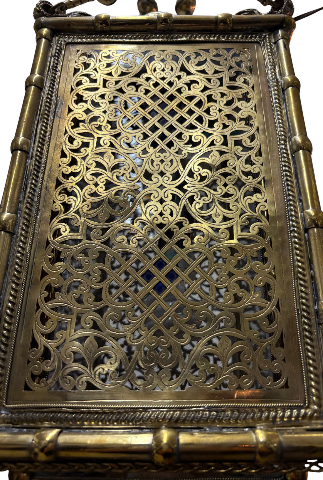 Ornate Filigree Brass and Ceramic Inlay Lamp