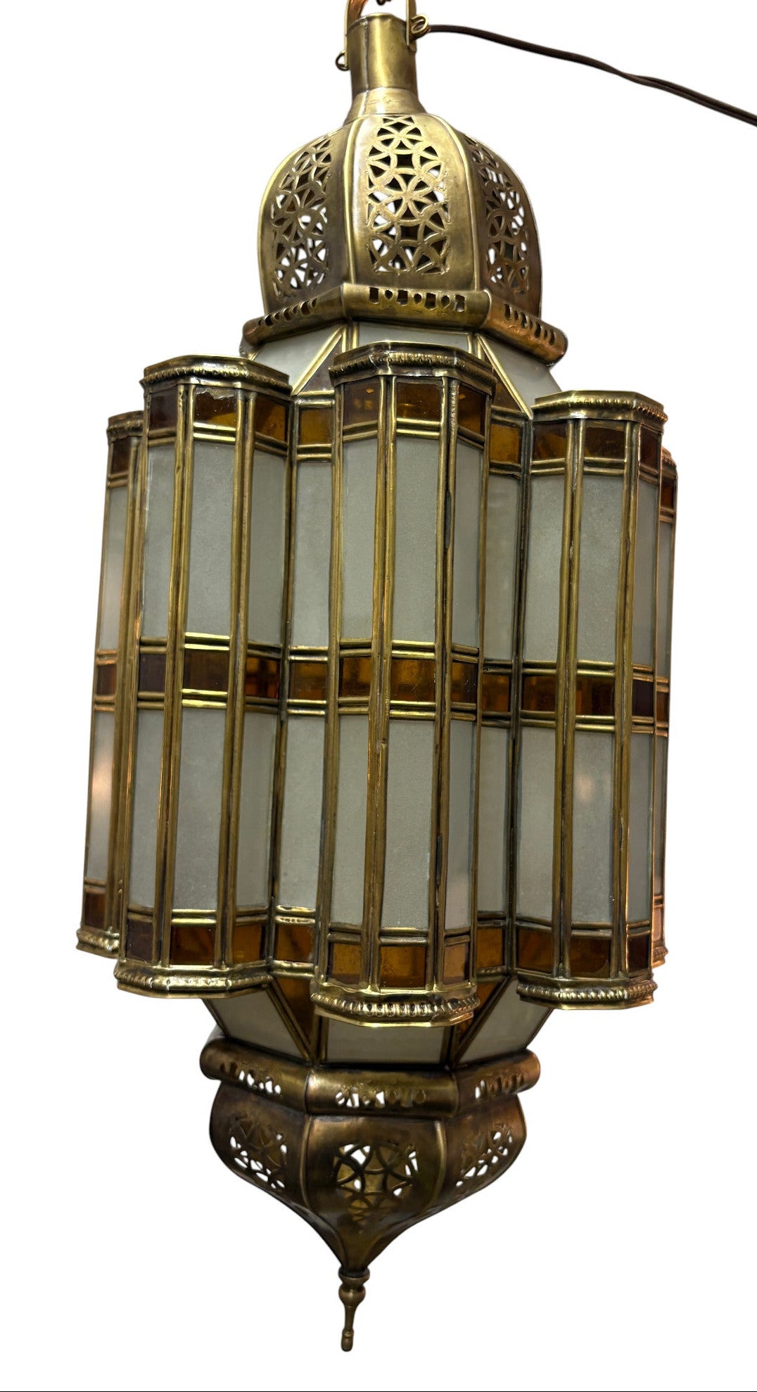 White and Amber Glass Brass Lamp